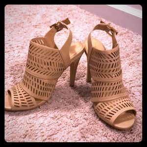 Tan open toed heeled sandals